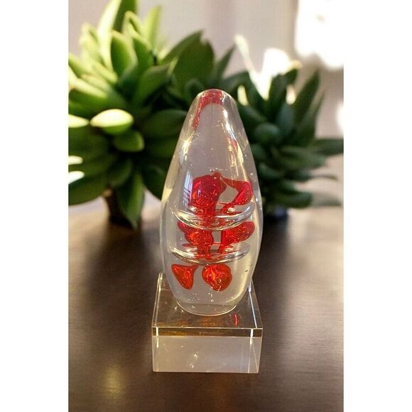 Glass Art Egg Shaped Organic Red Lava Art Design Sculpture Paper Weight - Picture 2 of 6